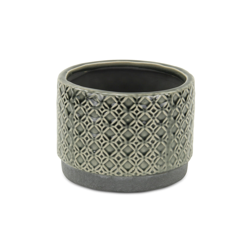 7" Gray Geometric Ceramic Indoor Outdoor Round Pot Planter - Homeroots - Flyclothing LLC