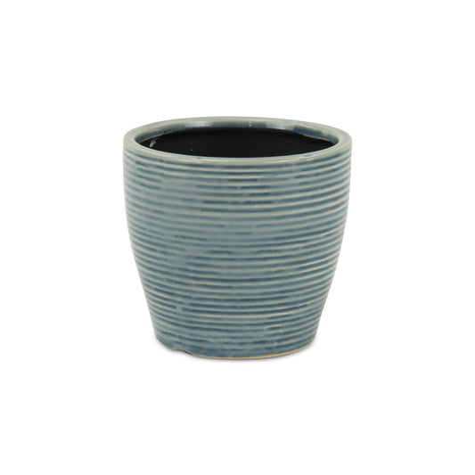 6" Blue Striped Ceramic Indoor Outdoor Round Pot Planter - Homeroots