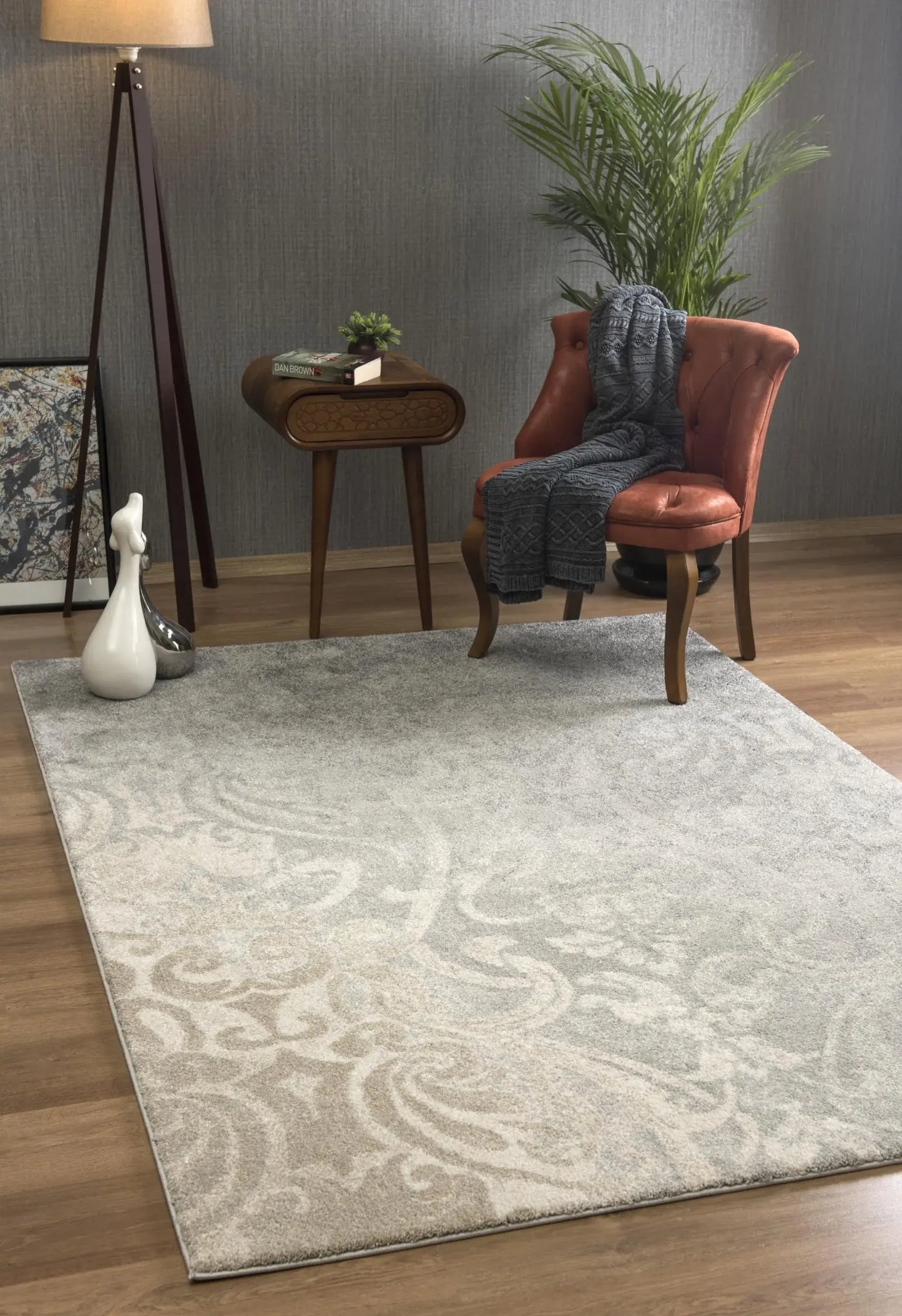 4' X 6' Grey Damask Power Loom Stain Resistant Area Rug - Homeroots - Flyclothing LLC
