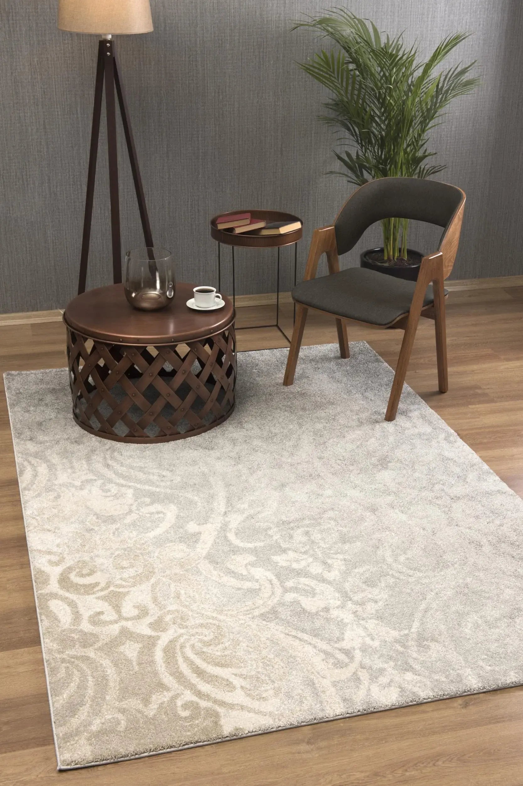 4' X 6' Grey Damask Power Loom Stain Resistant Area Rug - Homeroots - Flyclothing LLC