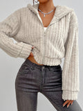 Zip Up Long Sleeve Fuzzy Hooded Jacket - Trendsi