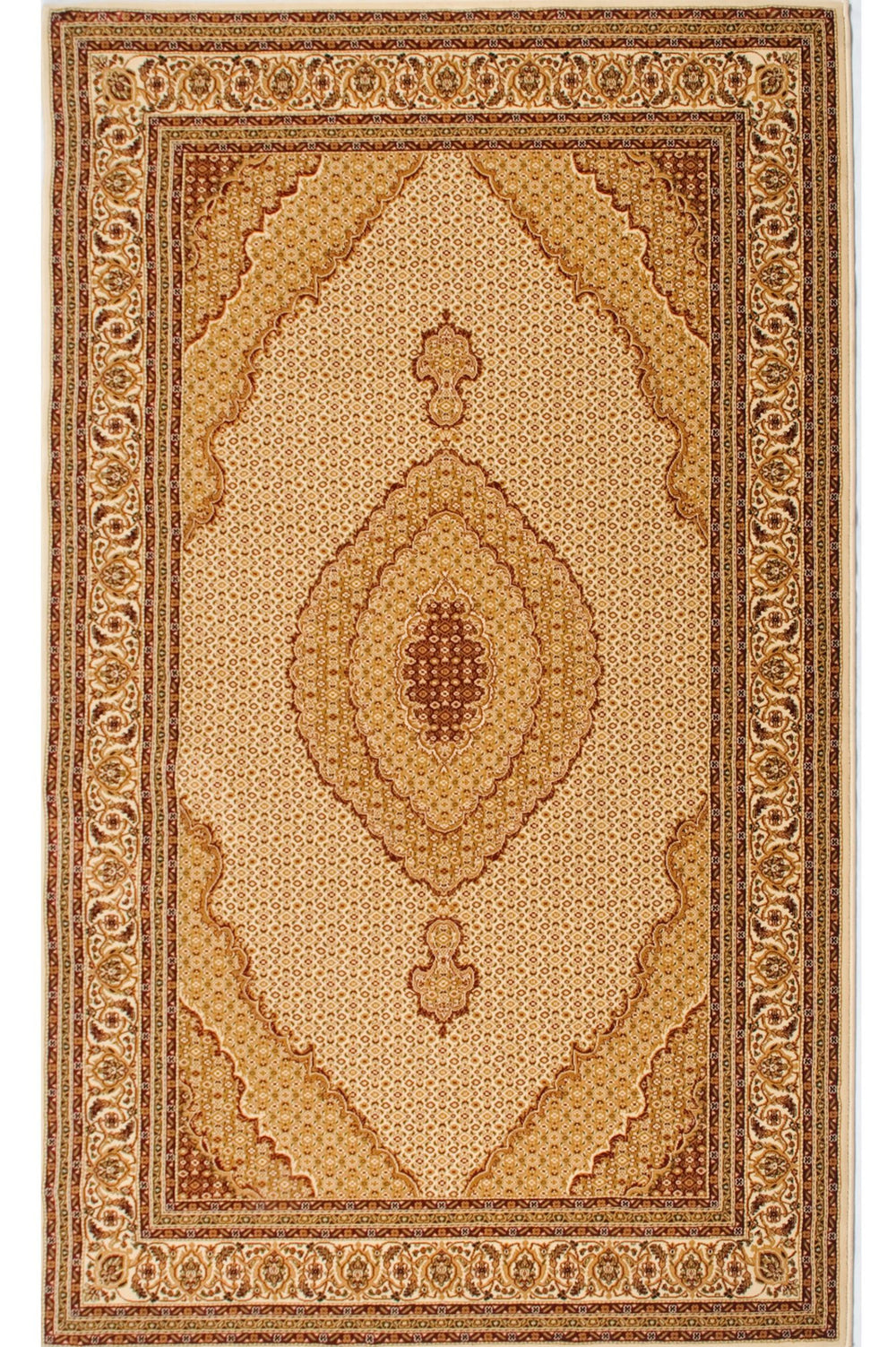 4' X 6' Beige and Ivory Oriental Power Loom Area Rug