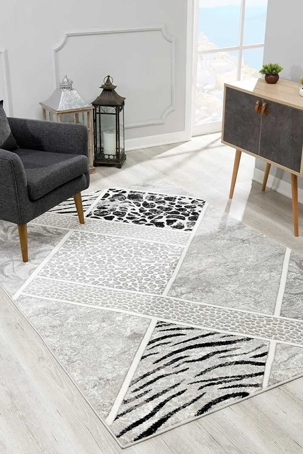 8' X 11' Grey Geometric Power Loom Stain Resistant Area Rug - Homeroots - Flyclothing LLC