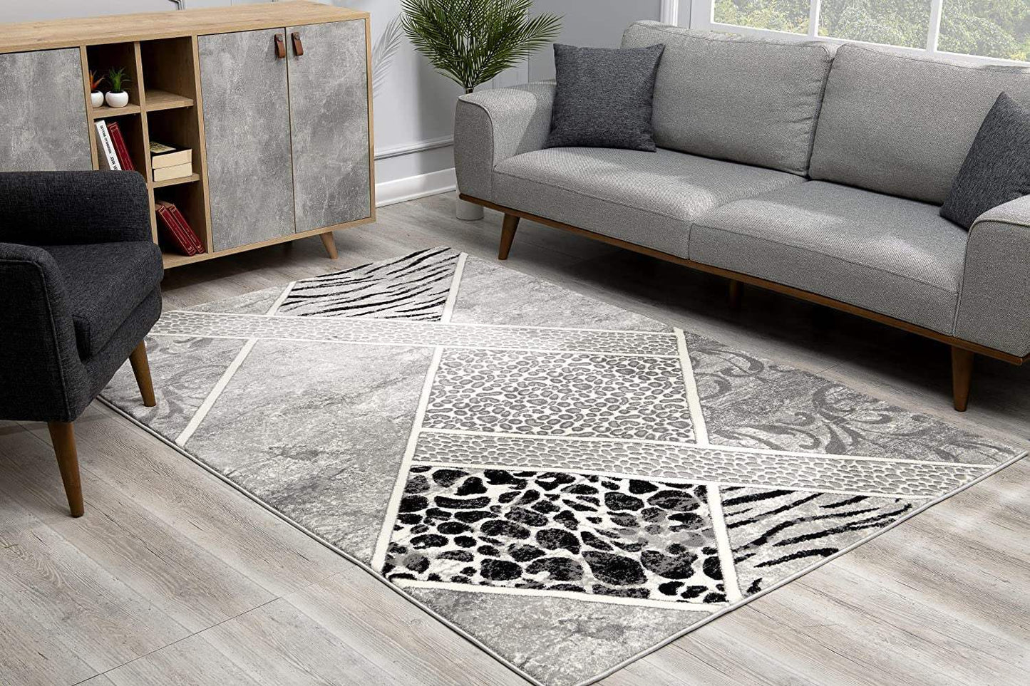 8' X 11' Grey Geometric Power Loom Stain Resistant Area Rug - Homeroots - Flyclothing LLC