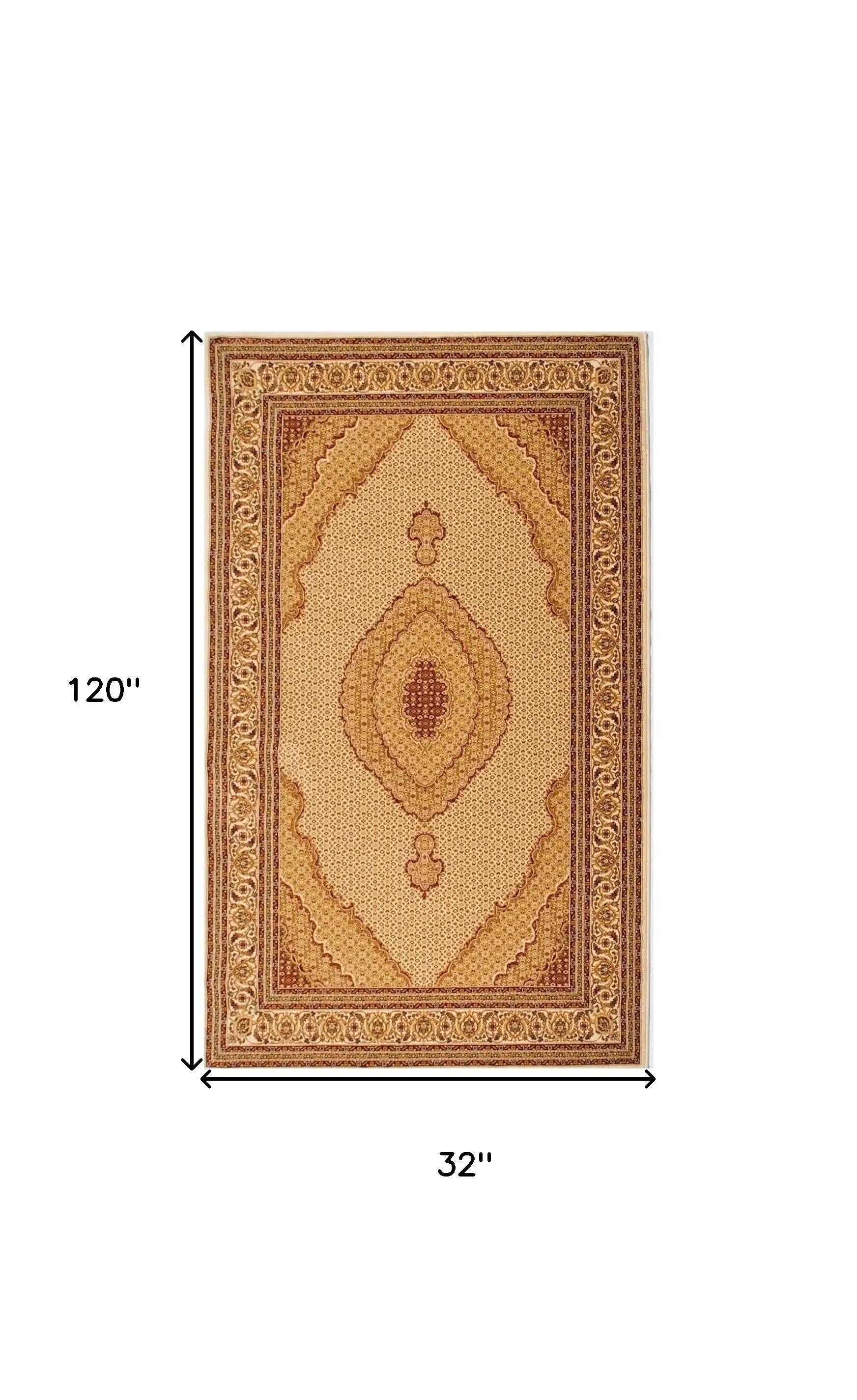 10' Runner Beige and Ivory Oriental Power Loom Runner Rug - Homeroots - Flyclothing LLC