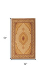 8' Runner Beige and Ivory Oriental Power Loom Runner Rug