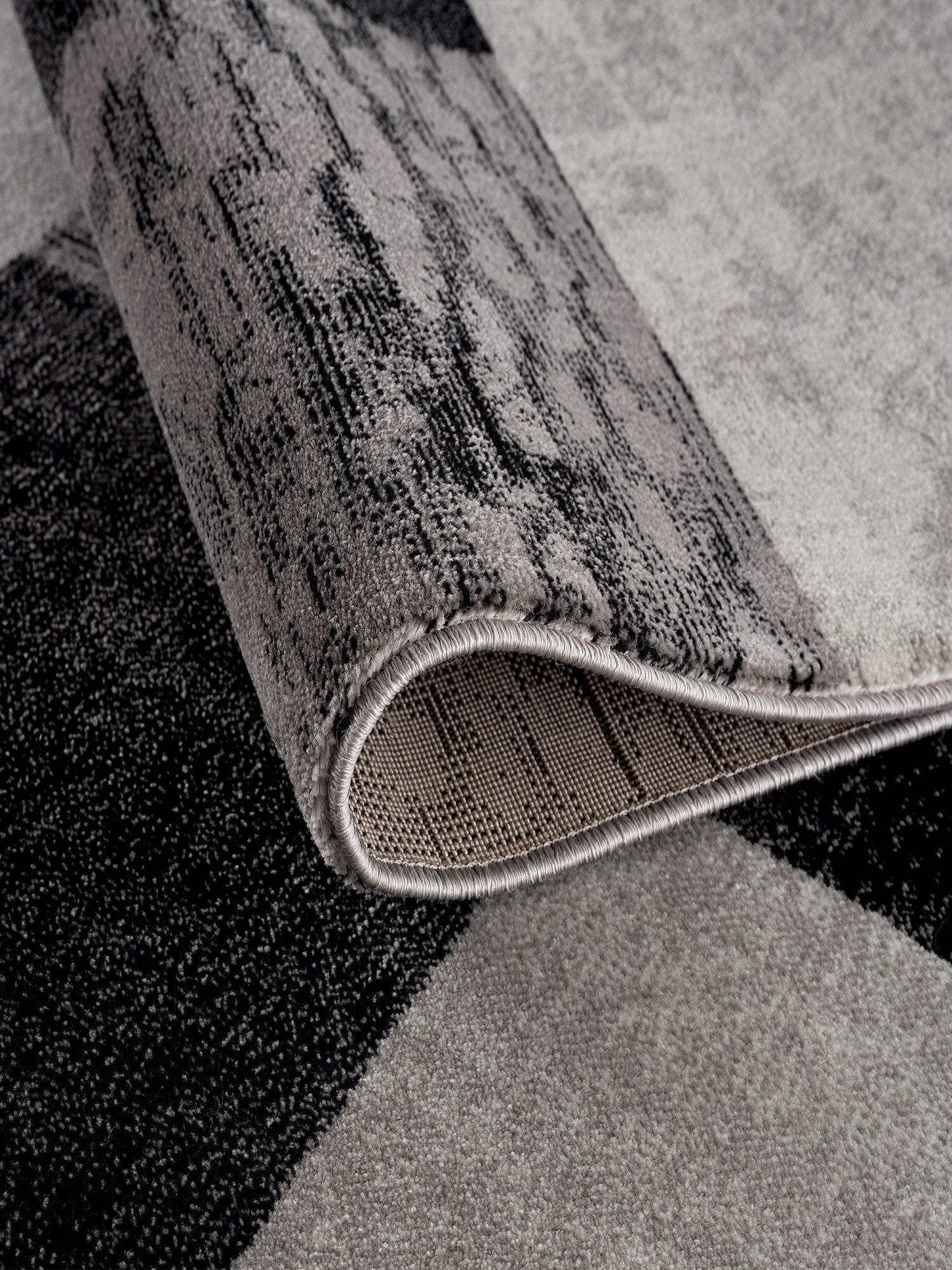 13' Gray and Black Geometric Power Loom Distressed Runner Rug - Homeroots - Flyclothing LLC