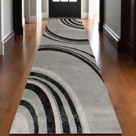 10' Gray and Black Abstract Power Loom Distressed Runner Rug - Homeroots - Flyclothing LLC