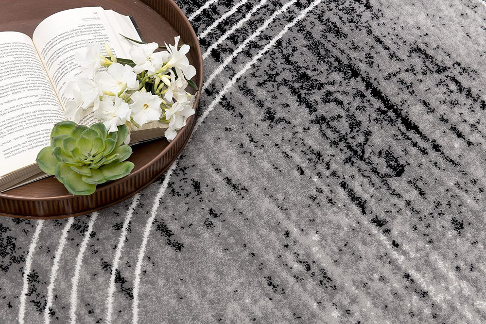 3' X 15' Grey Abstract Power Loom Stain Resistant Area Rug - Homeroots