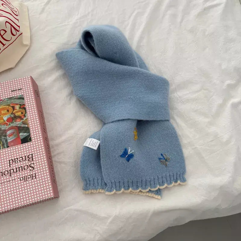 Butterfly Embroidered Knitted Scarf - Trendsi - Flyclothing LLC