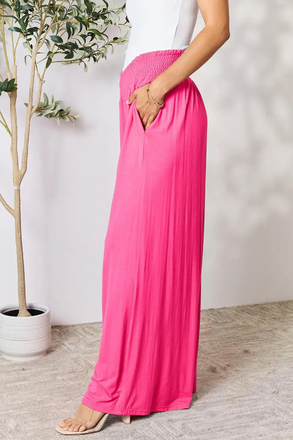 Basic Bae Full Size Smocked Wide Waistband Wide Leg Pants - ShopBasicbae - Flyclothing LLC