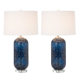 Set of Two 30" Blue Crystal Table Lamp With White Drum Shade - Homeroots