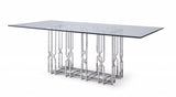 87" Clear And Silver Glass And Stainless Steel Pedestal Base Dining Table - Homeroots - Flyclothing LLC