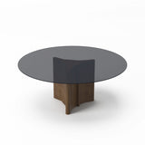 71" Smoky Black And Brown Rounded Glass And Solid Manufactured Wood Pedestal Base Dining Table - Homeroots