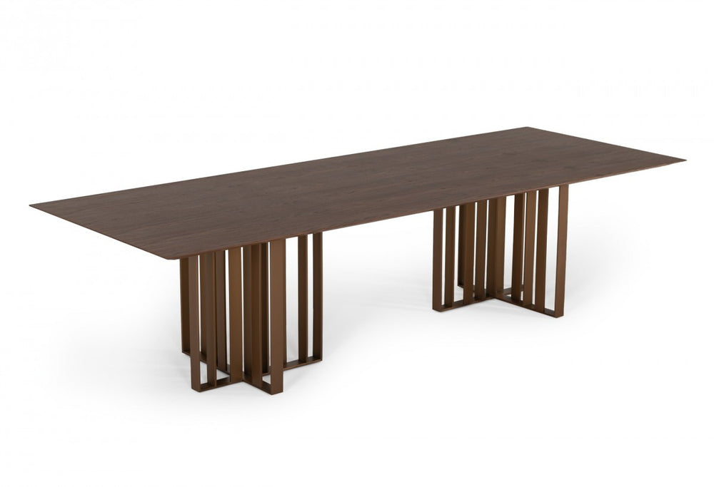 118" Brown And Brass Stainless Steel Double Pedestal Base Dining Table - Homeroots - Flyclothing LLC