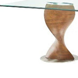 95" Clear And Brown Glass And Solid Wood Double Pedestal Base Dining Table