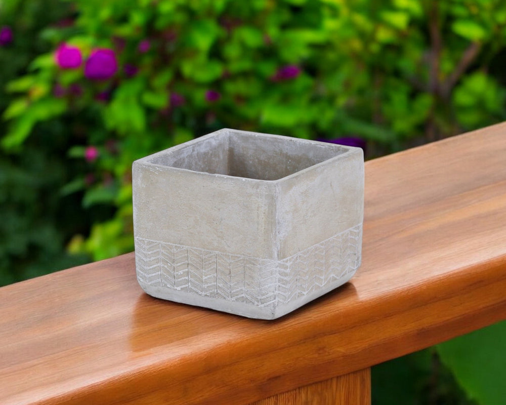 6" Light Gray Geometric Cement Indoor Outdoor Rectangular Pot Planter