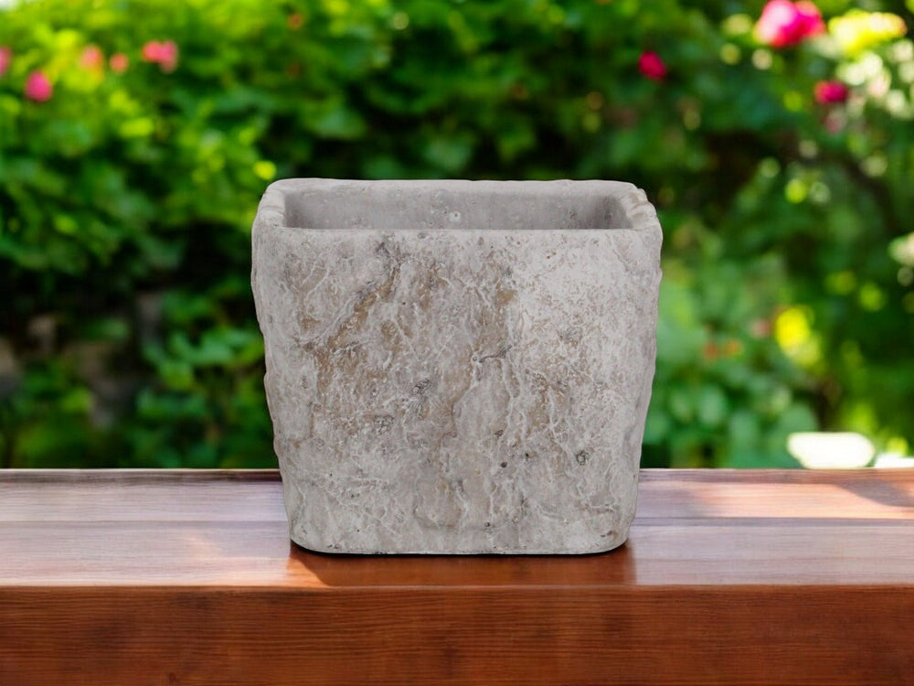 7" Gray Speckle Glaze Cement Indoor Outdoor Square Pot Planter - Homeroots
