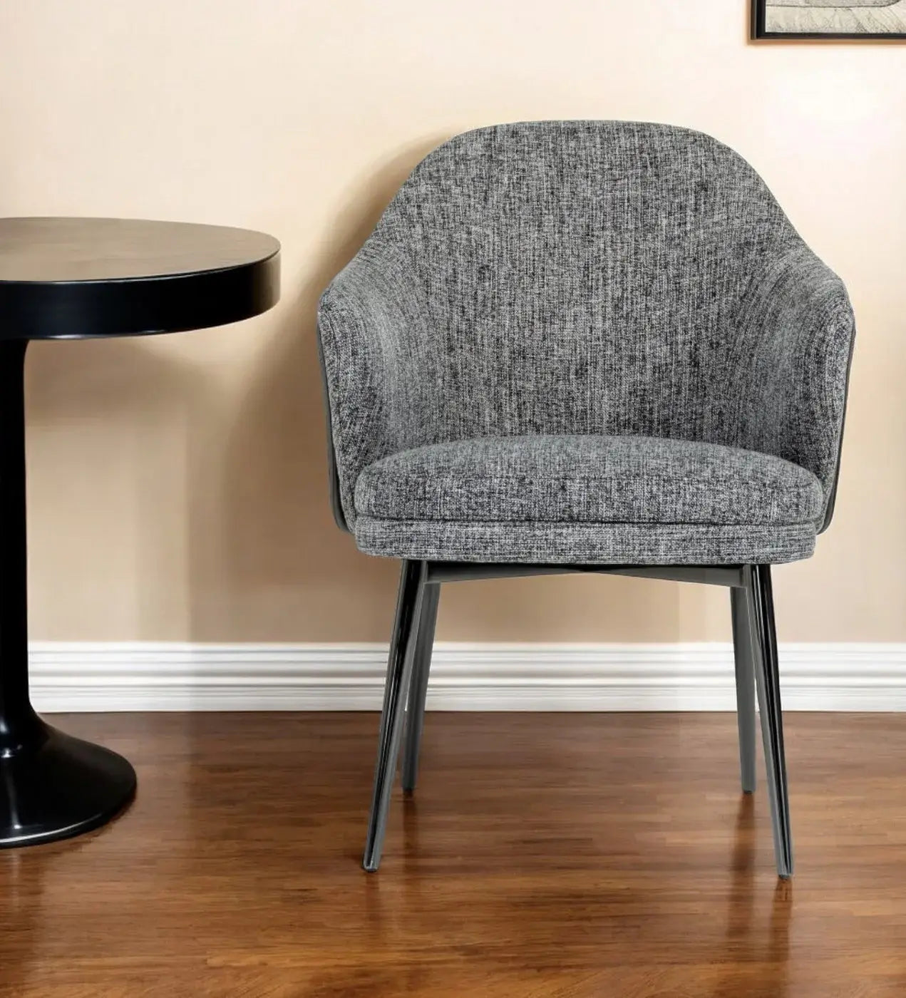 Gray And Black Upholstered Fabric and Faux Leather Wing Back Dining Arm Chair - Homeroots - Flyclothing LLC