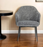 Gray And Black Upholstered Fabric and Faux Leather Wing Back Dining Arm Chair - Homeroots