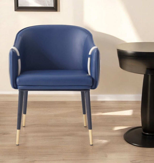 Blue and Beige And Black Upholstered Faux Leather Dining Arm Chair - Homeroots - Flyclothing LLC