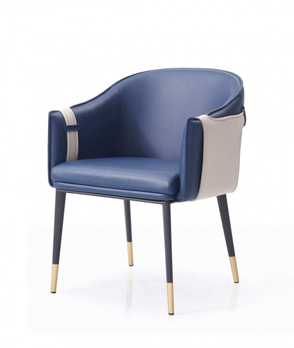 Blue and Beige And Black Upholstered Faux Leather Dining Arm Chair - Homeroots - Flyclothing LLC