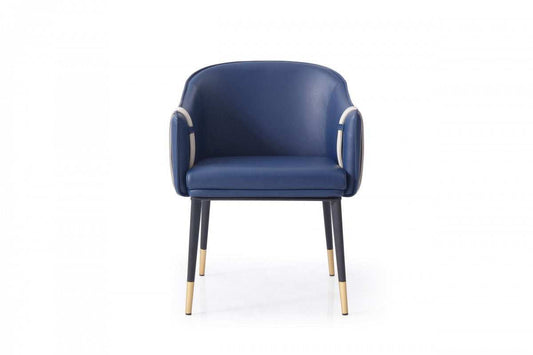 Blue and Beige And Black Upholstered Faux Leather Dining Arm Chair - Homeroots - Flyclothing LLC