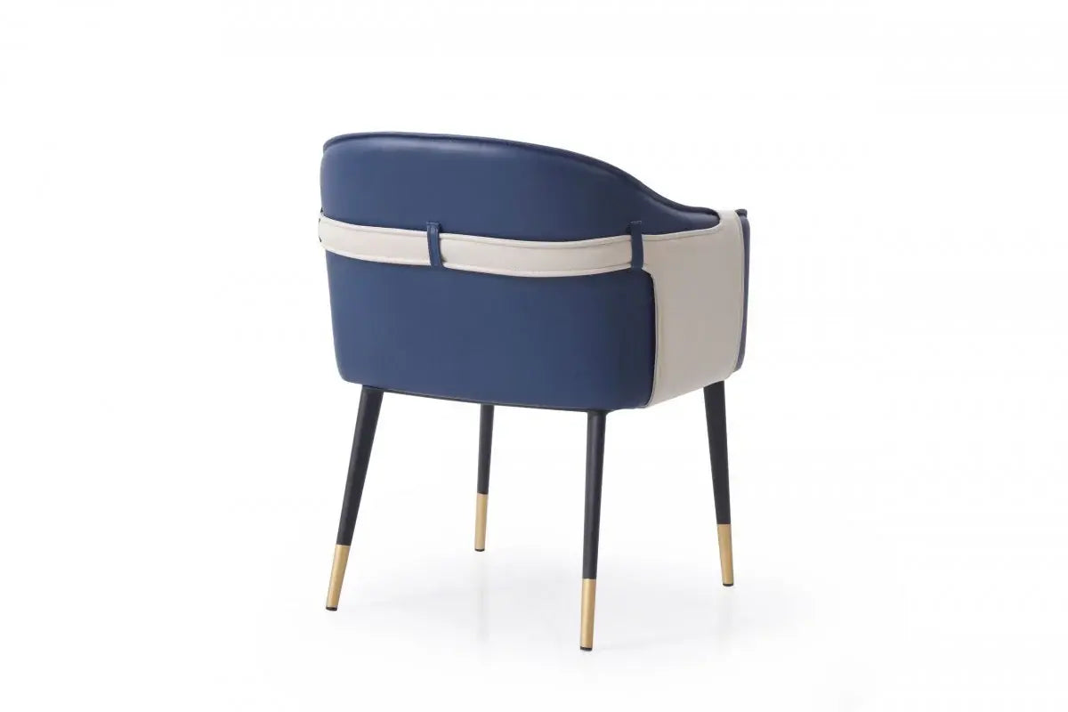 Blue and Beige And Black Upholstered Faux Leather Dining Arm Chair - Homeroots - Flyclothing LLC