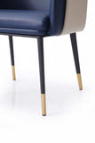 Blue and Beige And Black Upholstered Faux Leather Dining Arm Chair - Homeroots - Flyclothing LLC