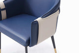 Blue and Beige And Black Upholstered Faux Leather Dining Arm Chair - Homeroots - Flyclothing LLC