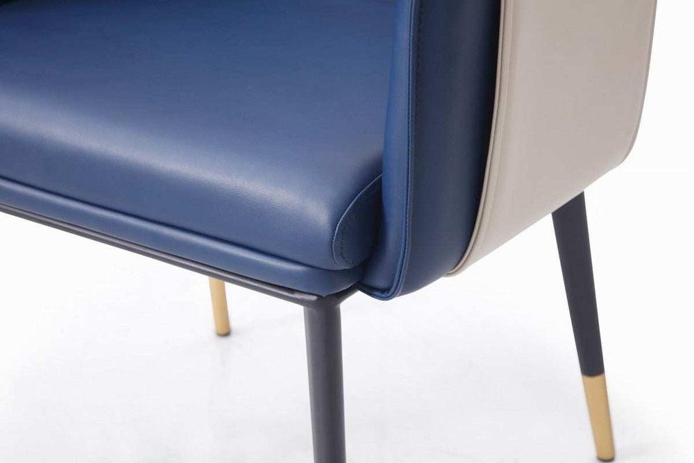 Blue and Beige And Black Upholstered Faux Leather Dining Arm Chair - Homeroots - Flyclothing LLC