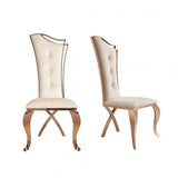 Set of Two Tufted Beige And Rose Gold Upholstered Velvet Dining Side Chairs - Homeroots - Flyclothing LLC
