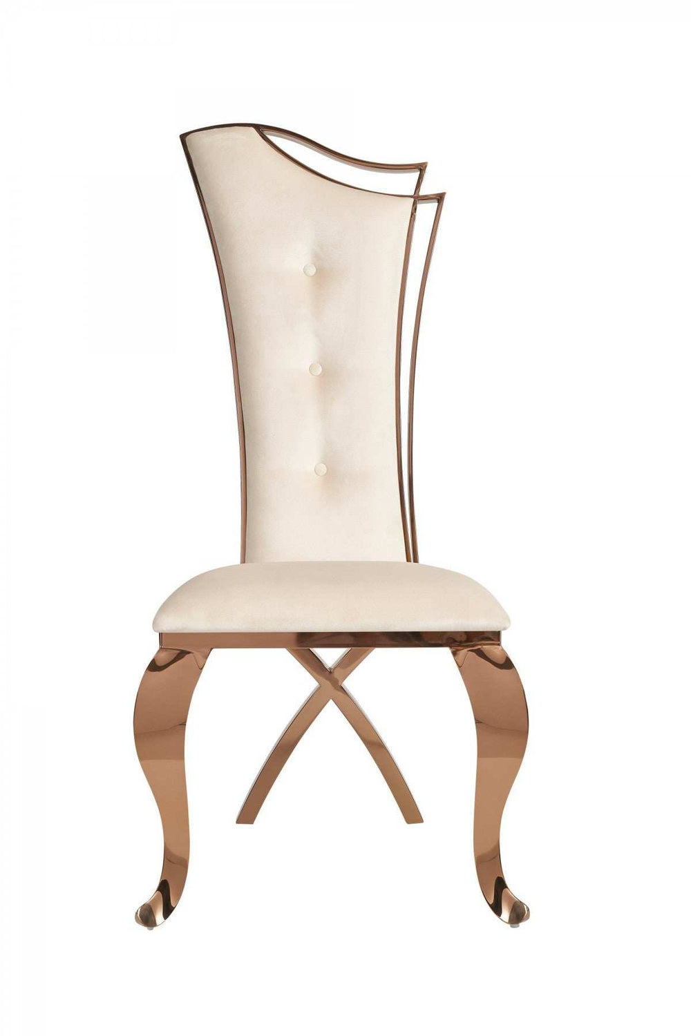 Set of Two Tufted Beige And Rose Gold Upholstered Velvet Dining Side Chairs - Homeroots - Flyclothing LLC
