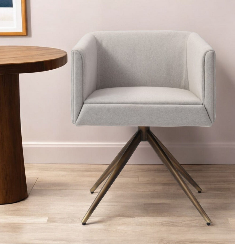 Light Gray And Brass Upholstered Fabric Dining Arm Chair - Homeroots
