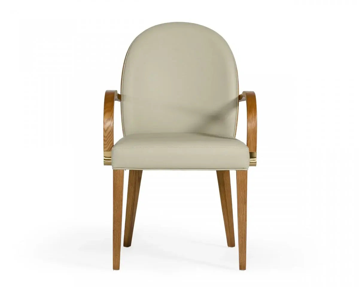 Gray And Brown Upholstered Faux Leather Dining Arm Chair - Homeroots - Flyclothing LLC