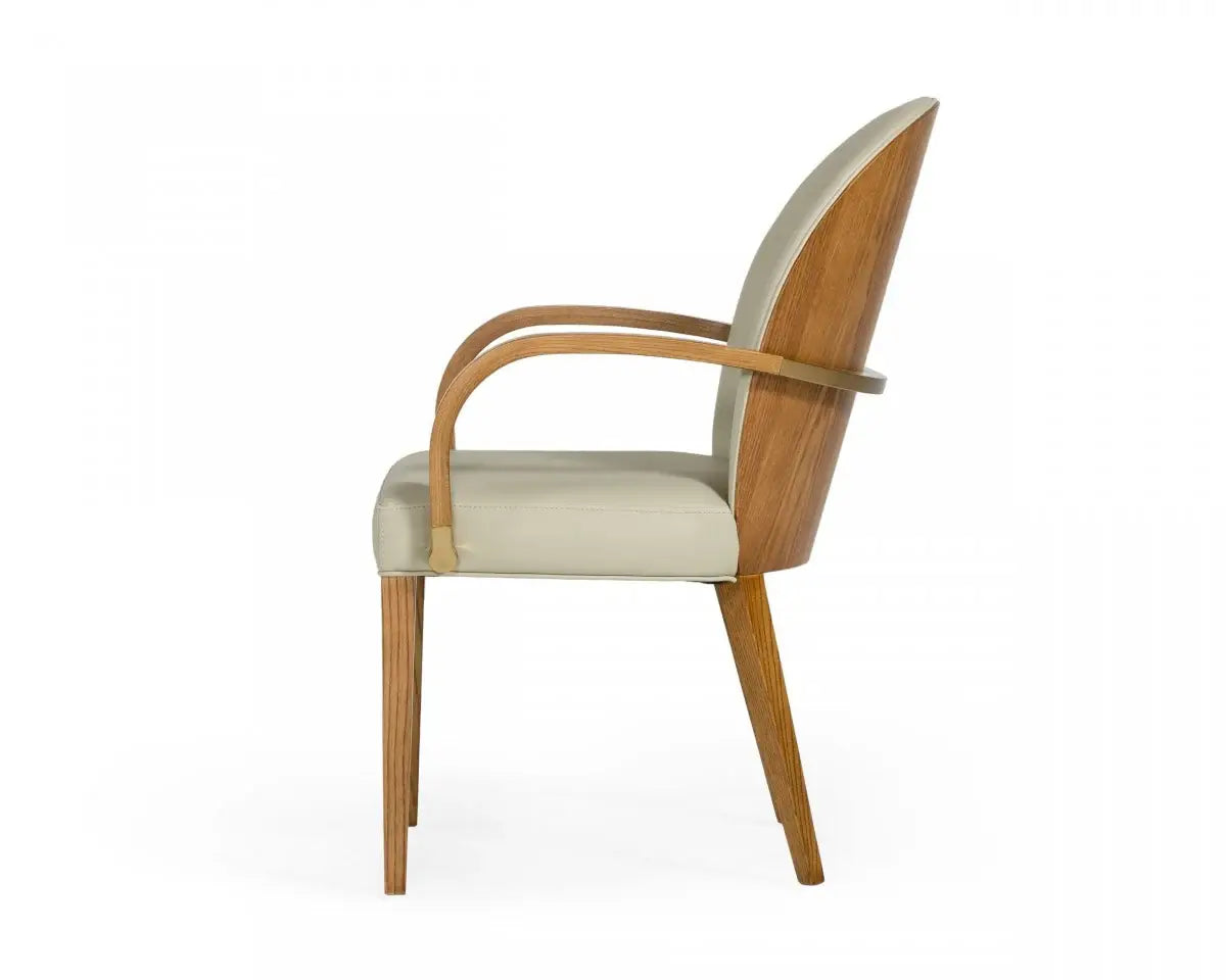 Gray And Brown Upholstered Faux Leather Dining Arm Chair - Homeroots - Flyclothing LLC