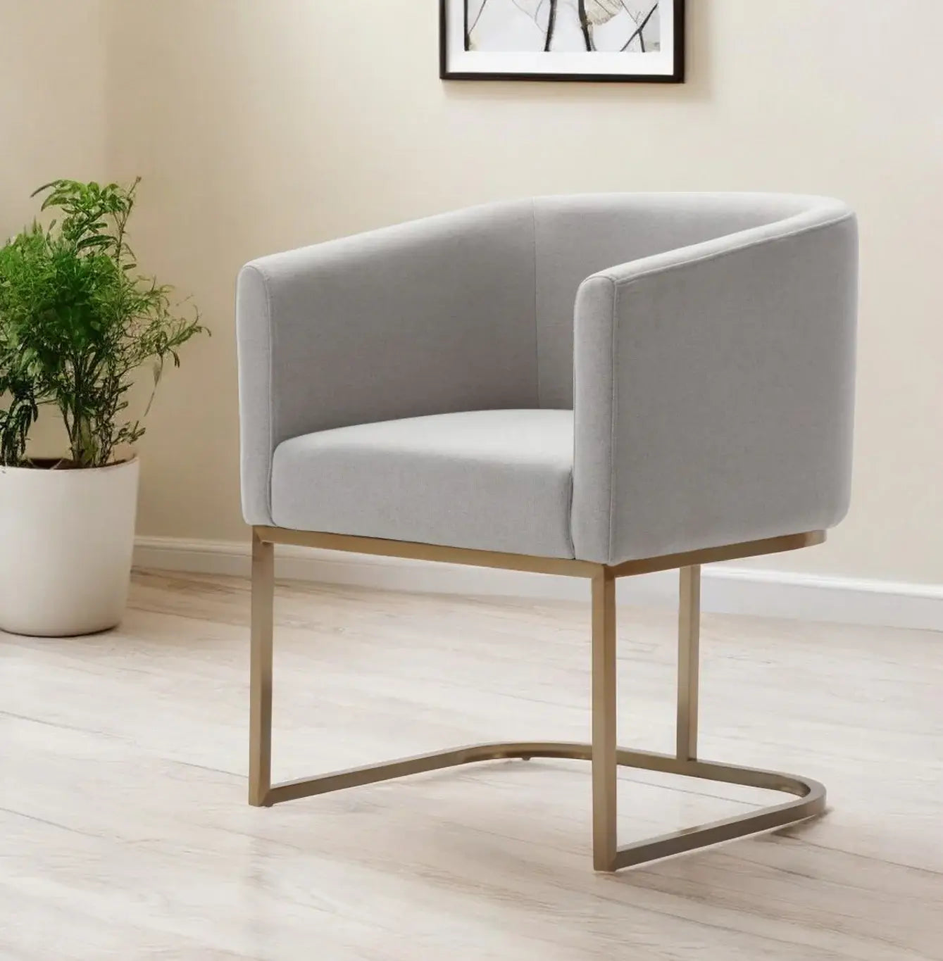 Light Gray And Antiqued Brass Upholstered Fabric Dining Arm Chair - Homeroots - Flyclothing LLC
