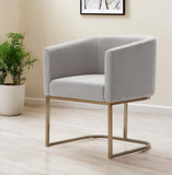 Light Gray And Antiqued Brass Upholstered Fabric Dining Arm Chair - Homeroots
