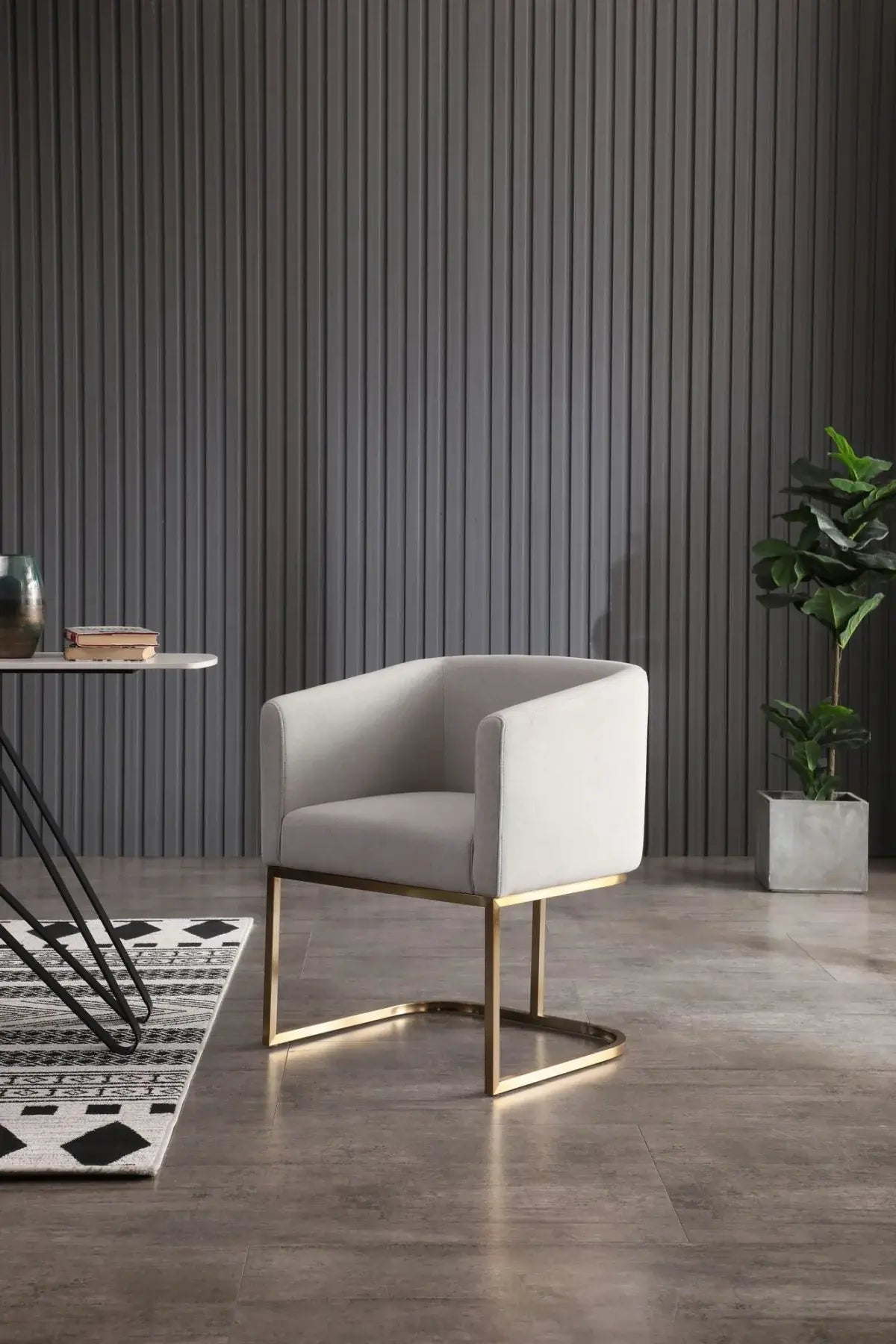 Light Gray And Antiqued Brass Upholstered Fabric Dining Arm Chair - Homeroots - Flyclothing LLC