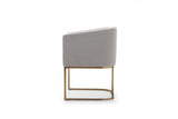 Light Gray And Antiqued Brass Upholstered Fabric Dining Arm Chair - Homeroots