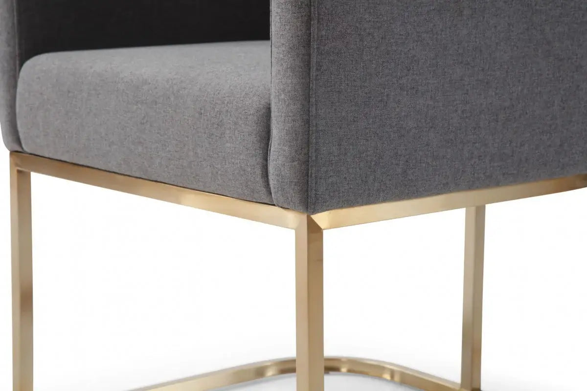 Dark Gray And Antiqued Brass Upholstered Fabric Dining Arm Chair - Homeroots - Flyclothing LLC