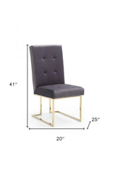 Set of Two Tufted Gray And Gold Upholstered Fabric Dining Side Chairs - Homeroots - Flyclothing LLC