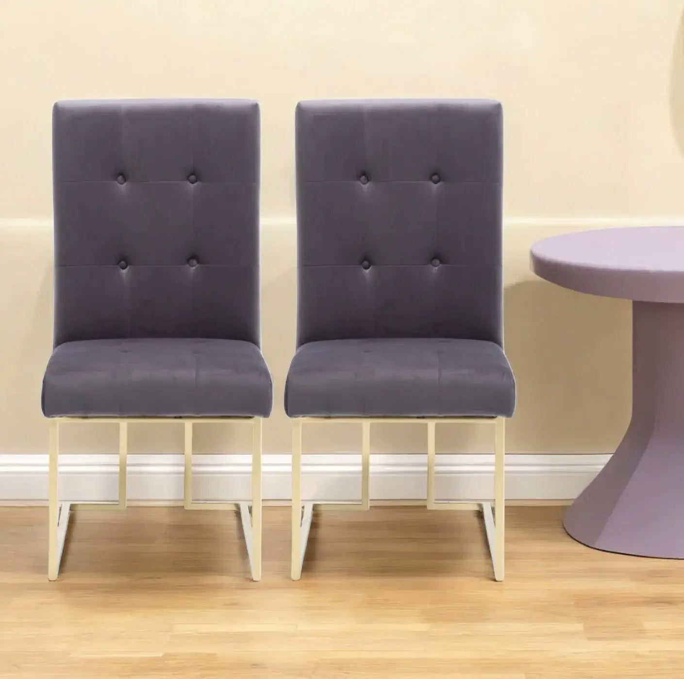Set of Two Tufted Gray And Gold Upholstered Fabric Dining Side Chairs - Homeroots - Flyclothing LLC