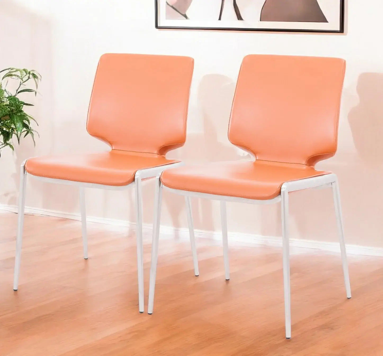 Set of Two Terra Cotta And Silver Upholstered Faux Leather Dining Side Chairs - Homeroots - Flyclothing LLC