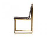 Set of Two Brown And Brass Upholstered Faux Leather Dining Side Chairs - Homeroots