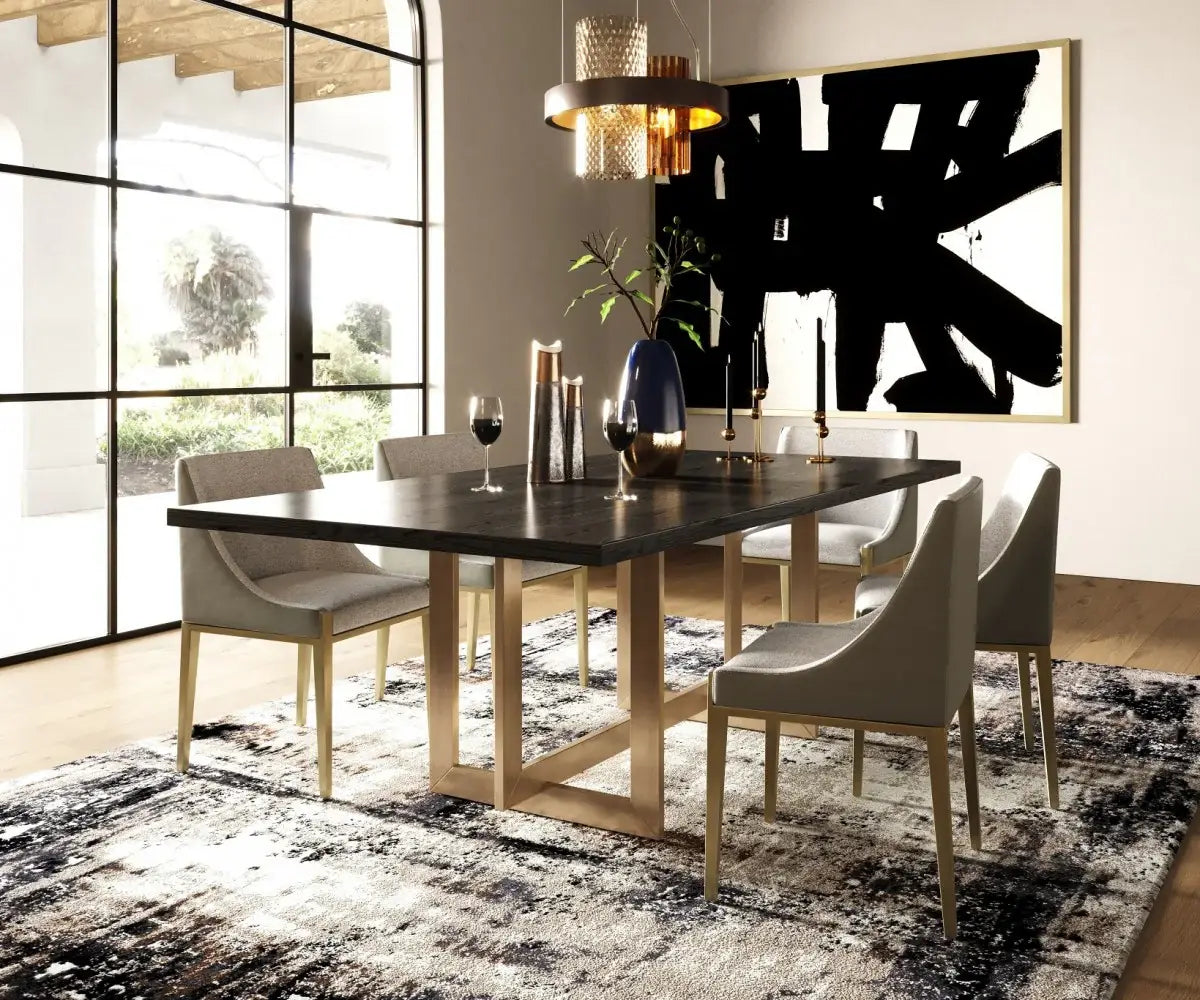 Gray And Brass Upholstered Fabric Dining Side Chair - Homeroots - Flyclothing LLC