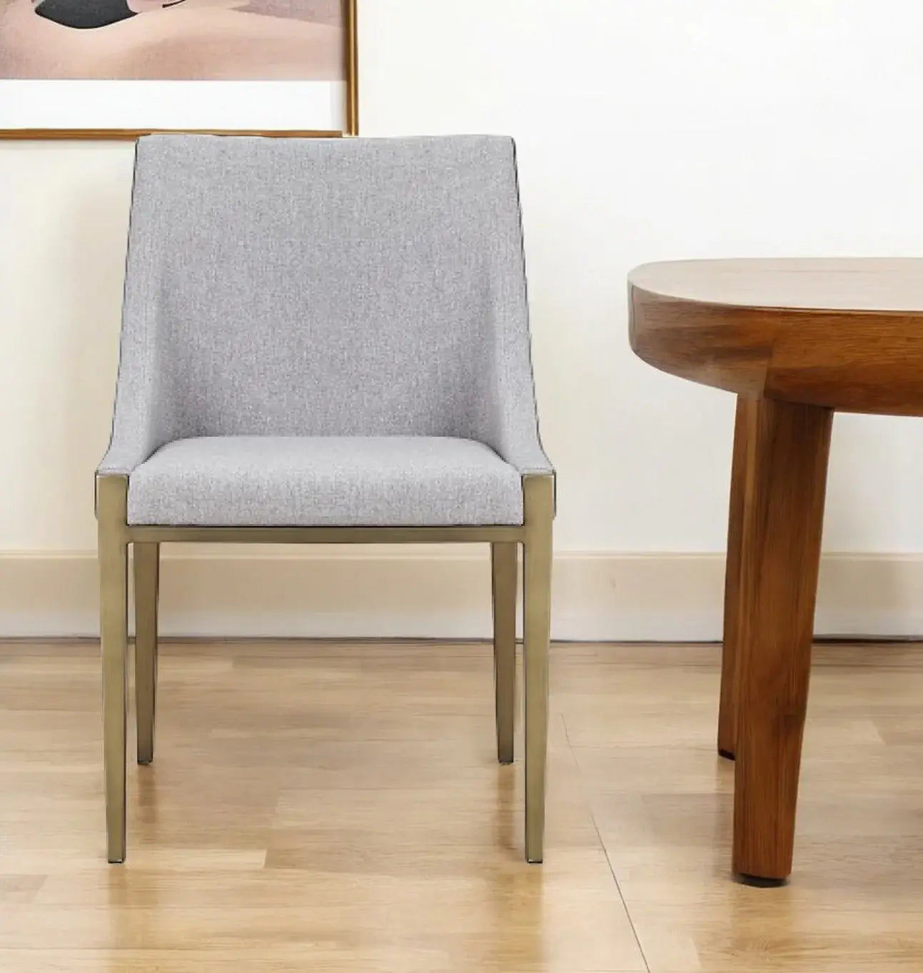 Gray And Brass Upholstered Fabric Dining Side Chair - Homeroots - Flyclothing LLC