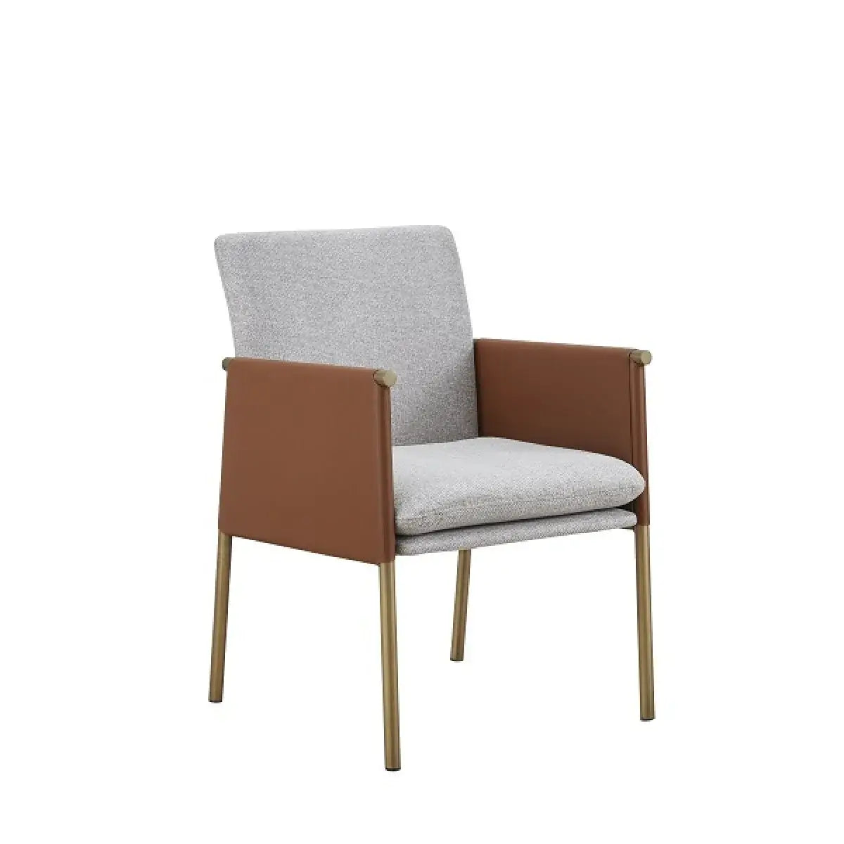 Light Gray And Antiqued Brass Upholstered Fabric Dining Arm Chair - Homeroots - Flyclothing LLC
