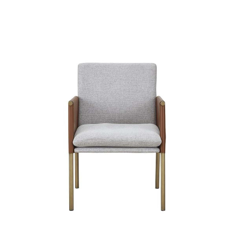 Light Gray And Antiqued Brass Upholstered Fabric Dining Arm Chair - Homeroots - Flyclothing LLC