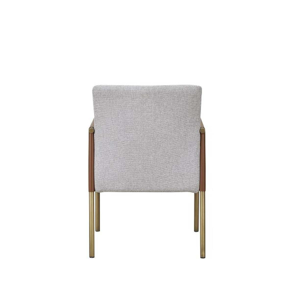 Light Gray And Antiqued Brass Upholstered Fabric Dining Arm Chair - Homeroots - Flyclothing LLC